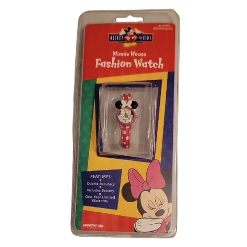NEW in Pkg Kid's Disney Vintage Minnie Mouse Analog Quartz Wristwatch